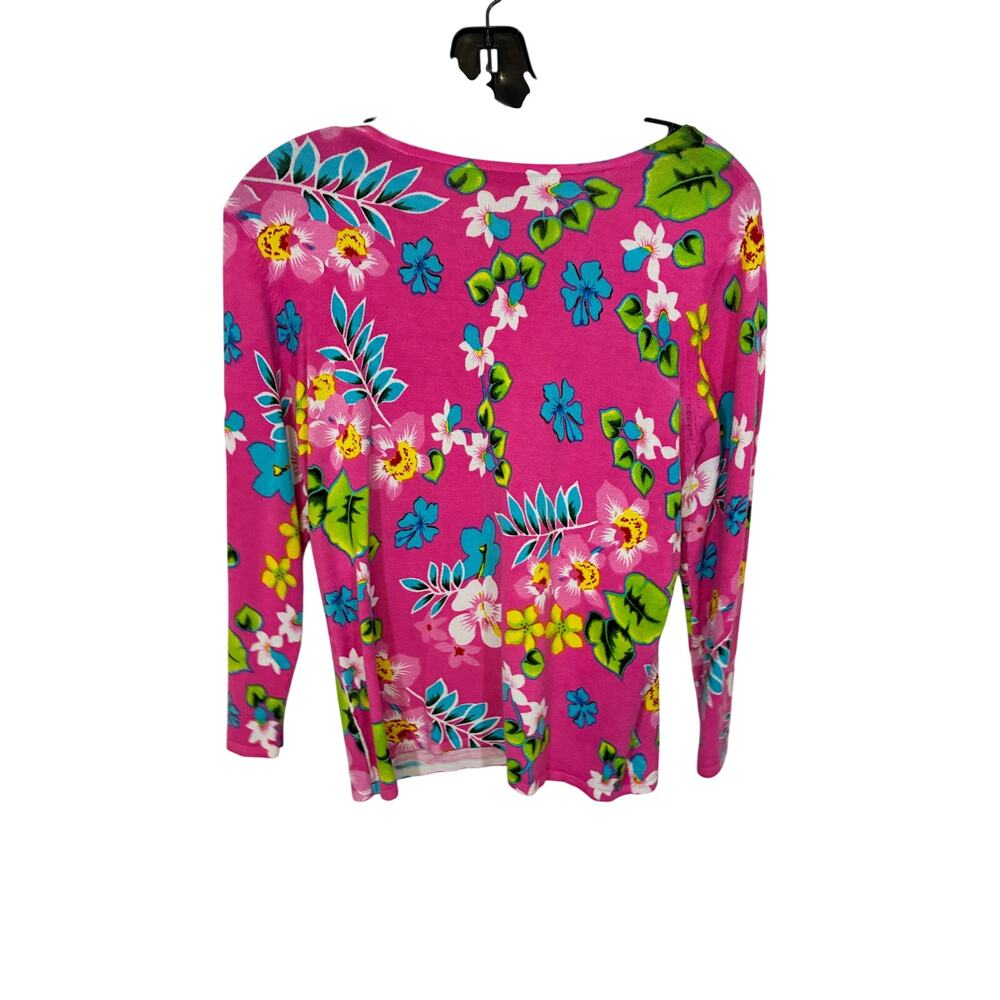 Vintage Mirette Pink Tropical Floral Cardigan Lightweight Sweater Resort Bold - Picture 5 of 5